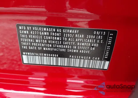 2014 Volkswagen Golf 2.5L from USA, damaged, VIN WVWDB7AJXEW004864